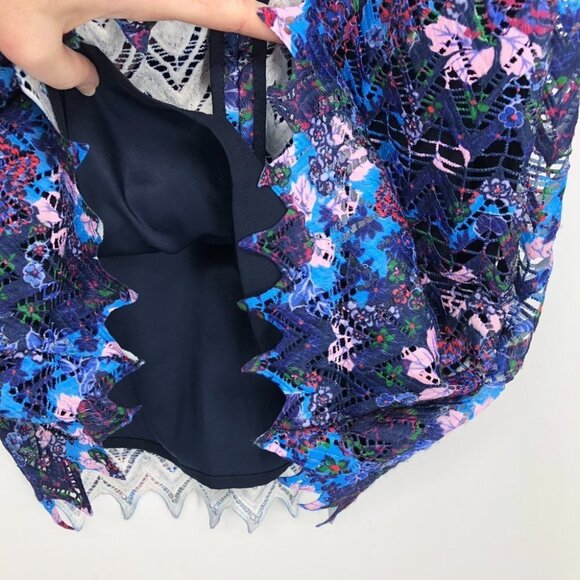 SALONI Trudi Sleeveless Chevron Lace Sleeveless Cocktail Dress Blue Multicolor 0 - Picture 12 of 16